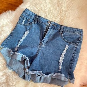 Ripped jean shorts
